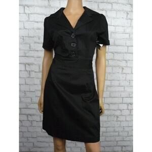 Alexia Admor Black Button Bodice Stretch Sheath Shirt Dress 12 NEW